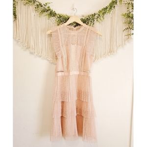 ANTHRO HEARTLOOM Pink Tiered Lace Ruffle Dress S